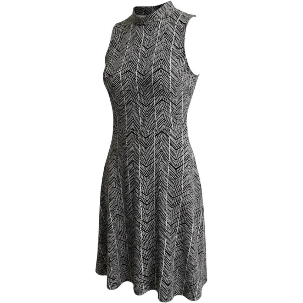 Soprano Dress Womens Small Black And White Patterned Sleeveless Flare Casual